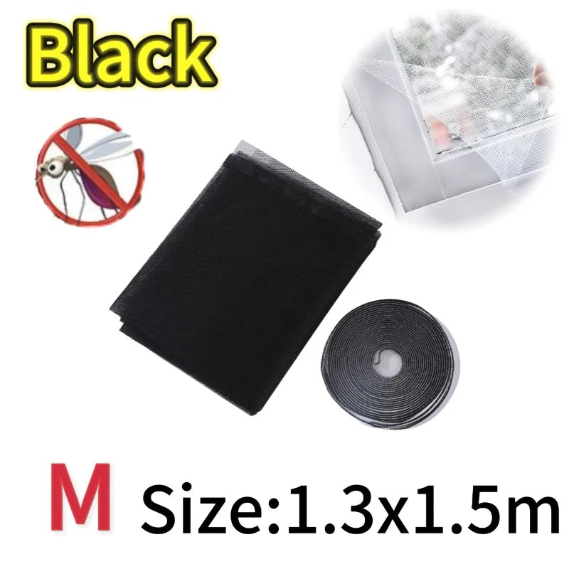 Black self-adhesive invisible mosquito screen in size M, measuring 1.3x1.5 meters.