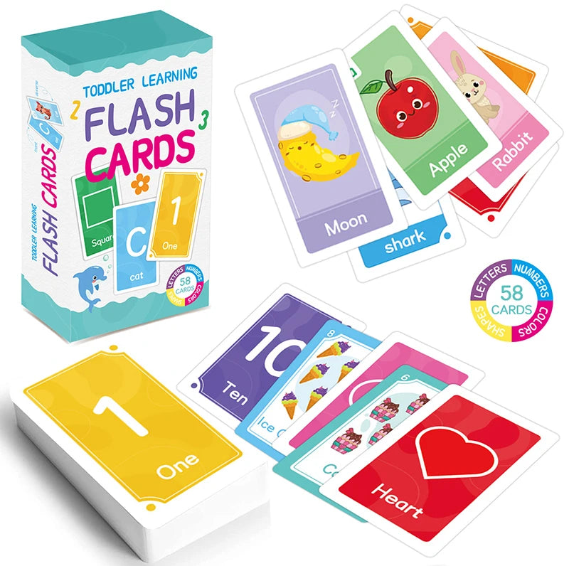 Montessori Learning Flash Cards Set - 58 Pieces for Early Education