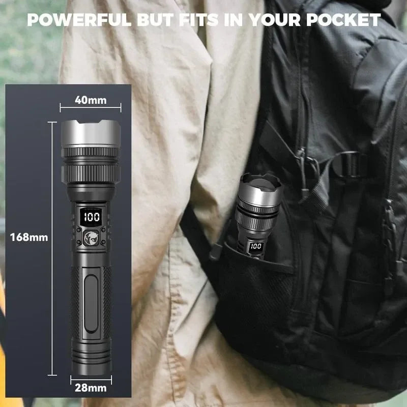Rechargeable LED Flashlight with Digital Display and Zoom