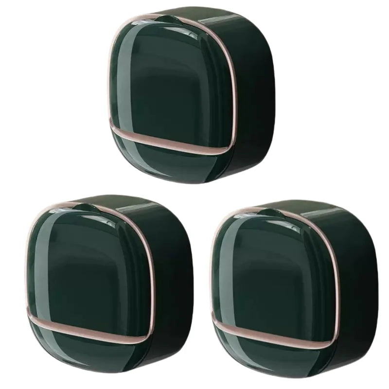 A black waterproof hanging soap holder with a rose gold accent, shown from above and the side.