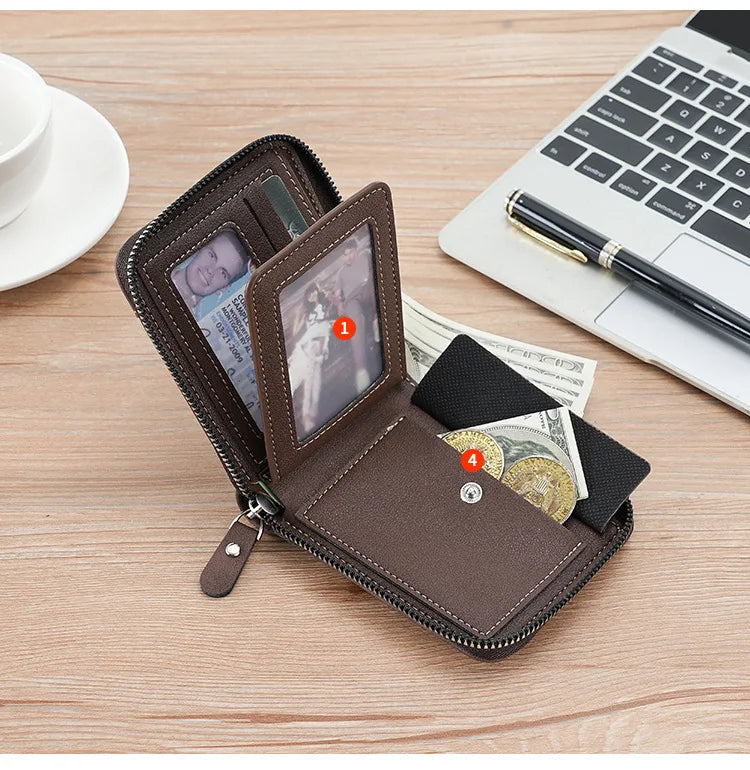 Men's Vintage PU Leather Wallet with Woven Tape Accent