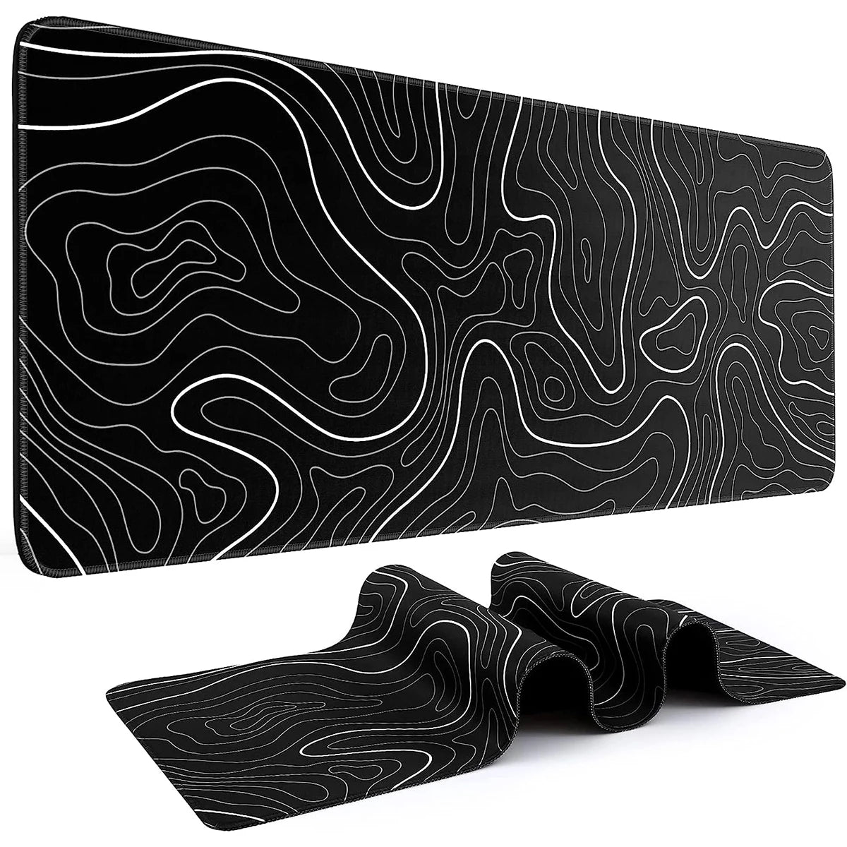 Black mouse pad featuring white topographic map lines on a smooth surface.