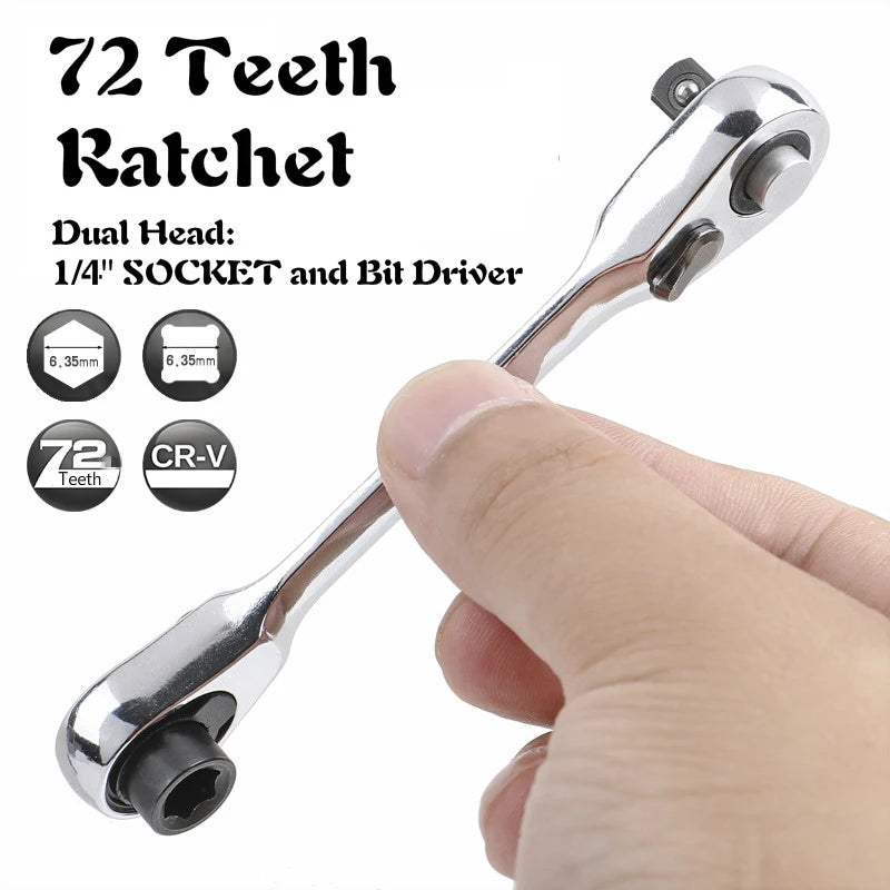 Compact 2-in-1 Ratchet Wrench with Socket and Bit Drives