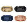 Four felt purse organizer inserts in beige, black, navy blue, and peach colors shown from above.