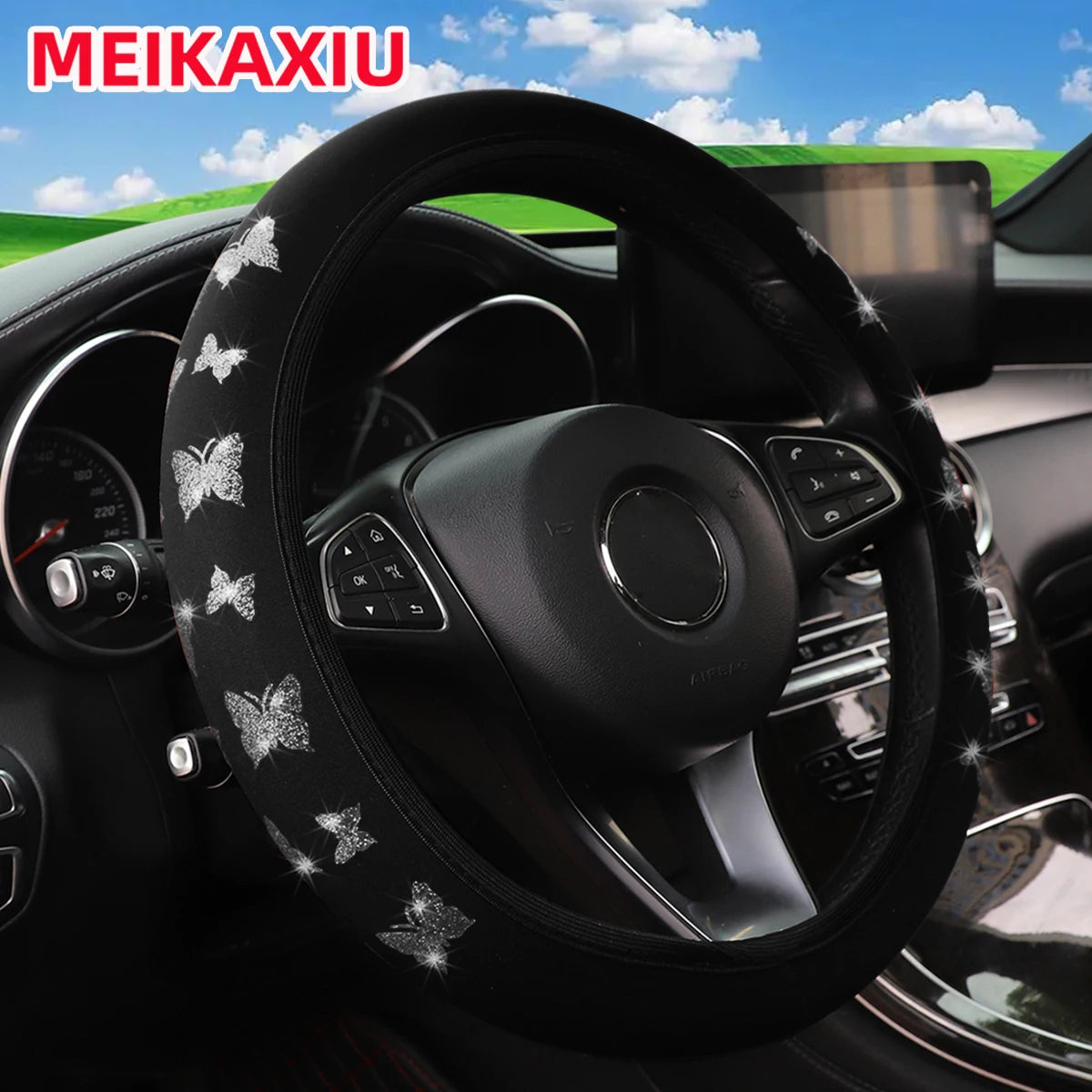 Glitter Butterfly Steering Wheel Cover – Waterproof & Non-Slip