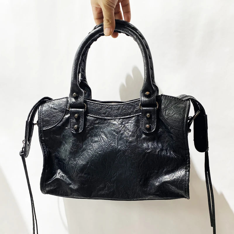 Vintage PU Leather Tote Bag with Crossbody Strap