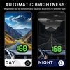 Automatic brightness feature shown on a car display, comparing day and night views.