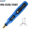 A blue EADY mini grinder tool with a gold tip and power cord, ready for one-click start.