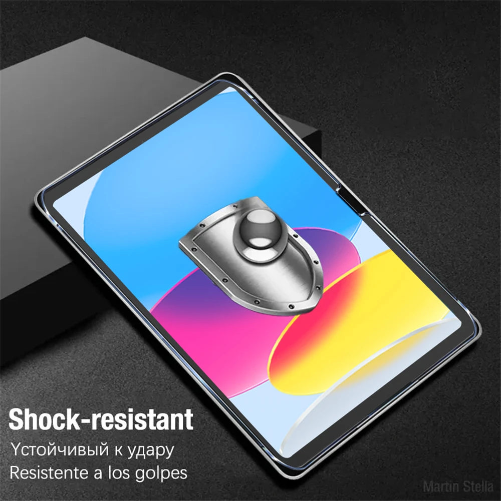 Nahaufnahme eines gehärteten Schutzglases auf einem iPad-Display.