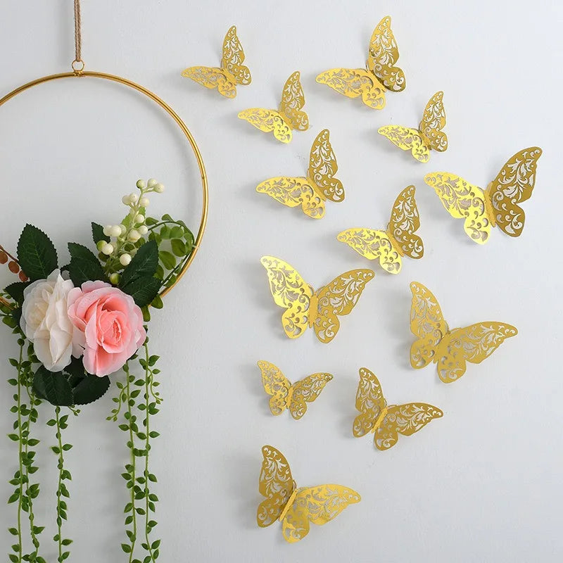3D Rose Gold Butterfly Wall Decals for Home Decor
