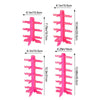 A set of stackable pink plastic eyeglass display stands for sunglasses and reading glasses shown with various sizes.