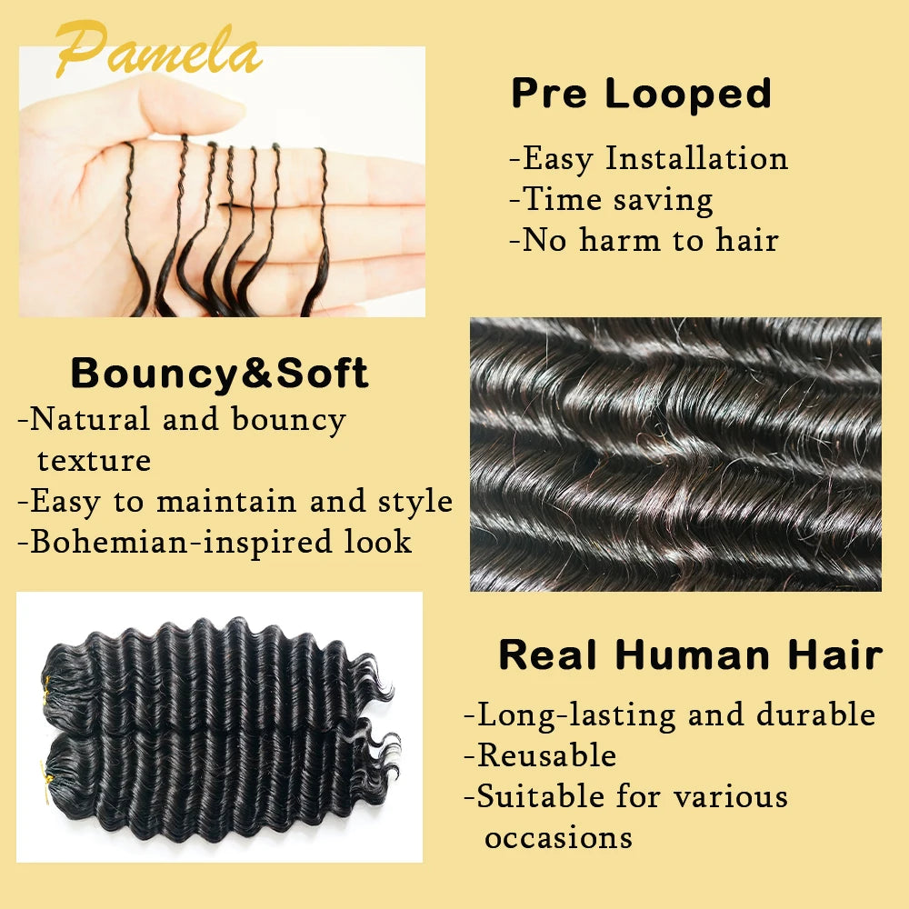 Drei Arten von Haarextensions: Pre Looped, Bouncy&Soft und echtes menschliches Haar.