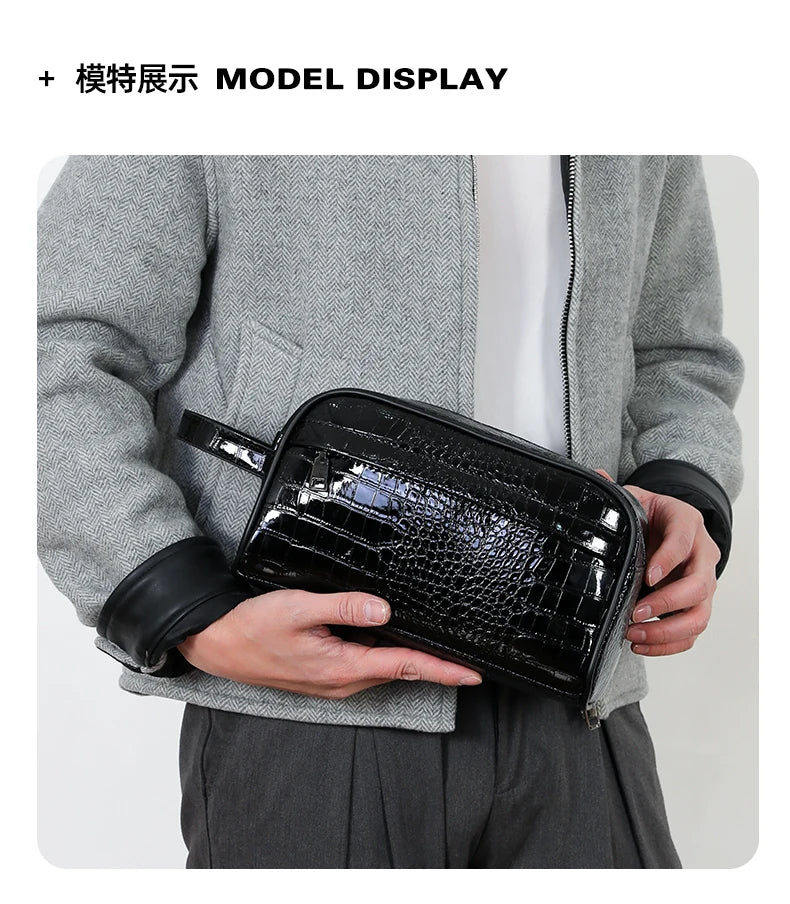 Vintage Leather Men's Clutch Bag with Detachable Waist Strap