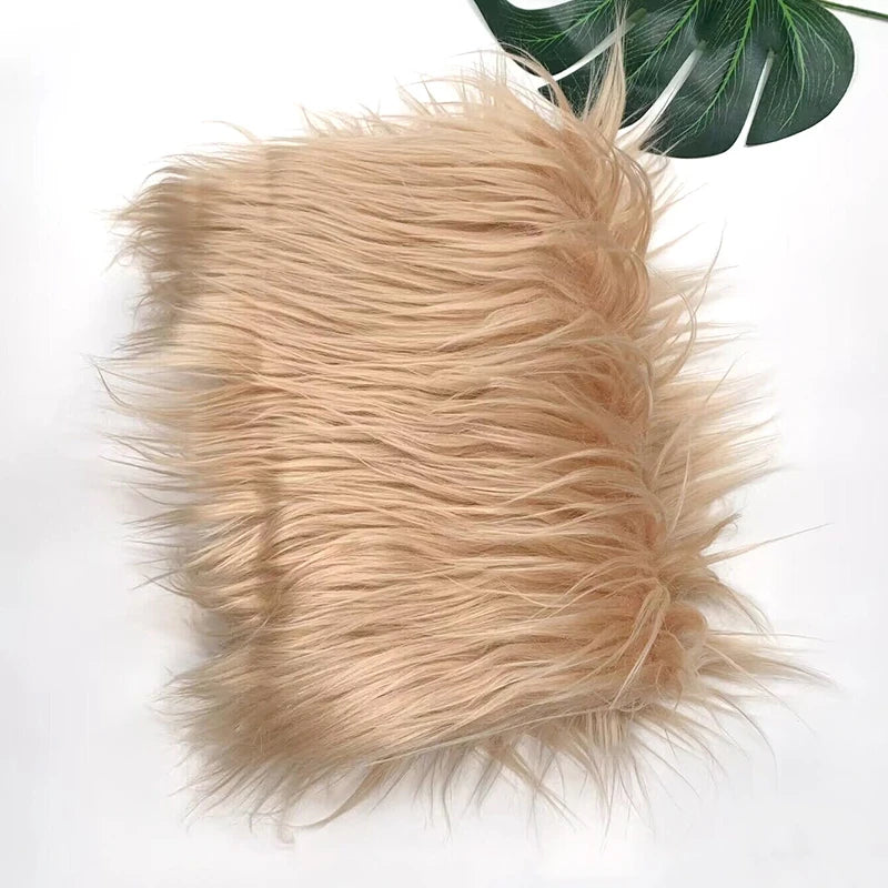 Light beige soft faux fur fabric for DIY sewing, doll hair, and cosplay