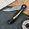 Damascus Steel Folding Pocket Knife with Ebony Handle
