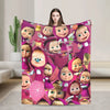 A flannel throw blanket featuring a cartoon design of Masha and Bear characters.