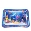 A blue inflatable water play mat filled with colorful sea creatures for baby sensory development.