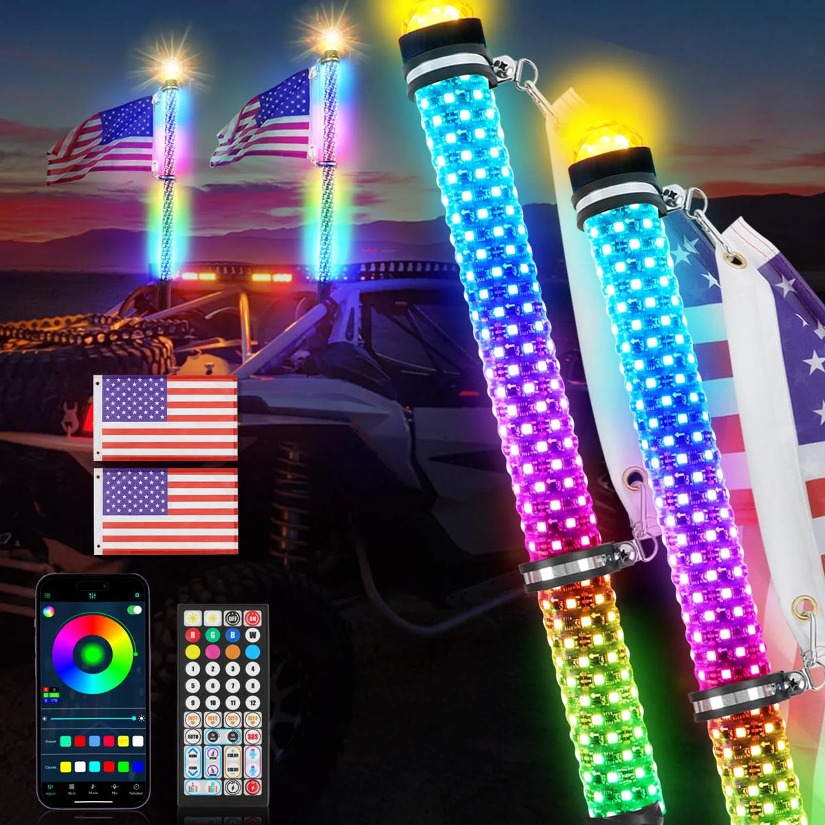 2-Pack LED Whip Lights with App & Remote Control