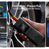 A portable, powerful digital air pump is shown being used to inflate a tire, highlighting its compact design and LED light fe