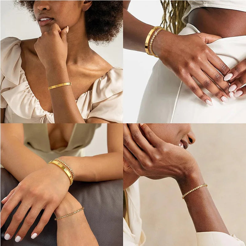 14K Gold-Plated CZ Tennis Bracelet & Bangle Set