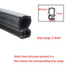 U-shaped EPDM rubber edge trim with dimensions showing a 2-4mm grip range.