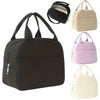 A set of dark brown and light beige embroidered corduroy insulated lunch bags for kids