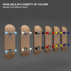 A set of wooden finger skateboards in various colors and finishes displayed against a gray background.