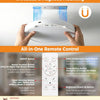 A hand holds a white wireless light fixture, demonstrating its magnetic mounting and all-in-one remote control features.