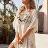 Sunflower Print Knitted Beach Tunic with Fringe