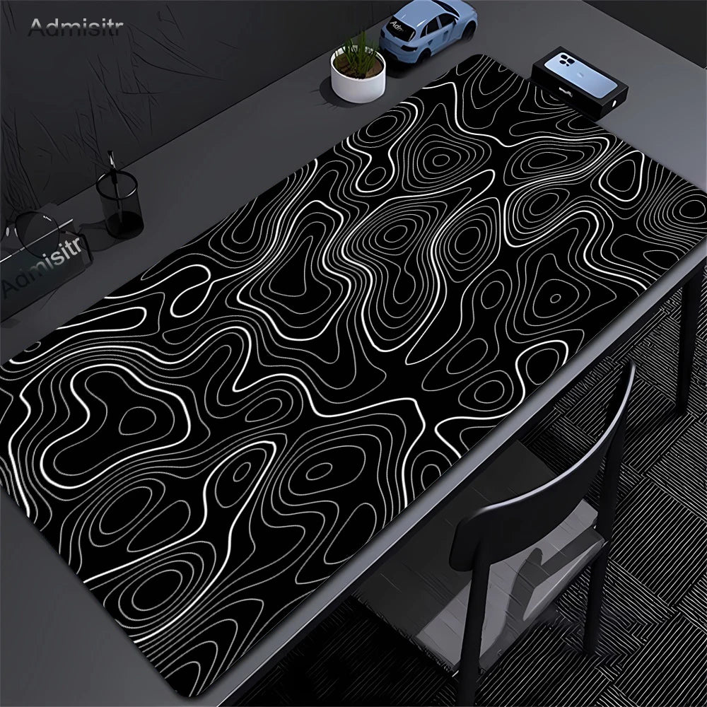 Large Abstract Desk Mat with Stitched Edges