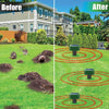 Before and after comparison of a solar-powered ultrasonic animal repellent for gardens, showing a squirrel in the before imag