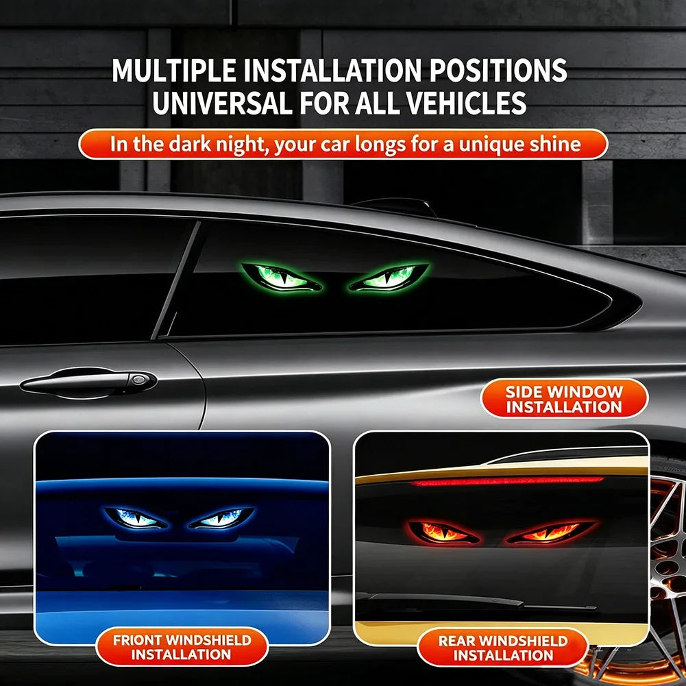 Close-up of a car with multiple installation positions for devil eye LED lights on the front and rear windows
