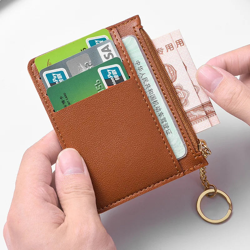Slim Zippered Card Wallet for Women - Compact Multi-Slot Purse