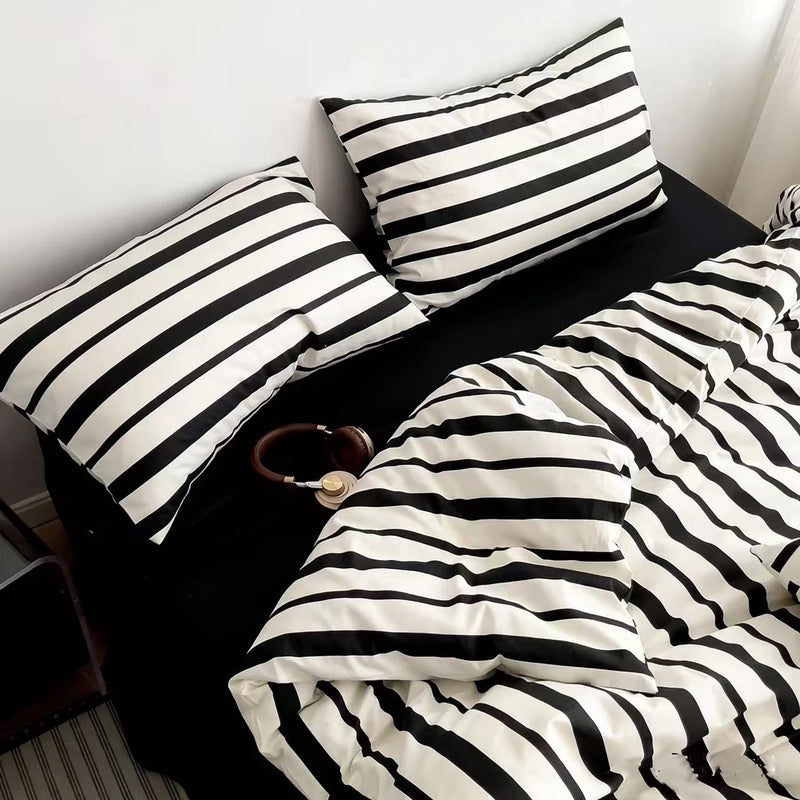 Ensemble de housse de couette rayée noir et blanc classique
