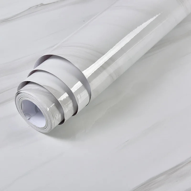 Roll of white marble contact paper for kitchen and furniture
