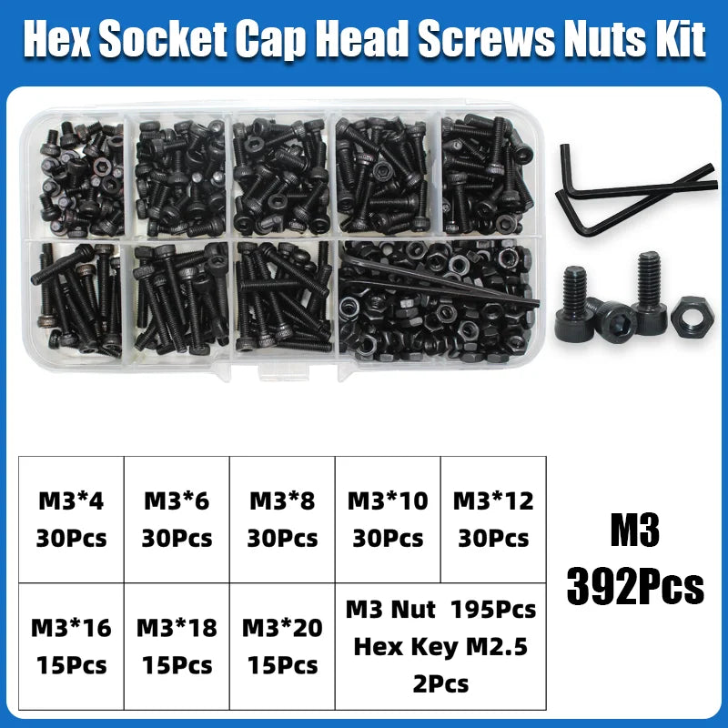 12.9 Grade Carbon Steel Hex Socket Cap Screw and Nut Assortment Kit