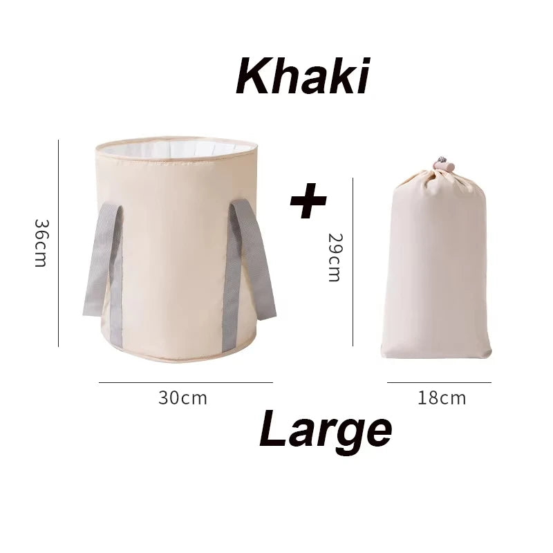 Khaki large collapsible foot bath tub with an insulated liner and travel storage bag