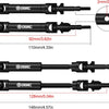 Three heavy-duty black steel CVD drive shaft sets of varying lengths and diameters for RC trucks