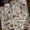 Sammlung von Retro-PVC-Transferstickern mit Vintage- und historischen Szenen zum Scrapbooking