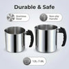 A pair of stainless steel wax melting pitchers with non-slip handles, labeled 1.2L/1.8L.