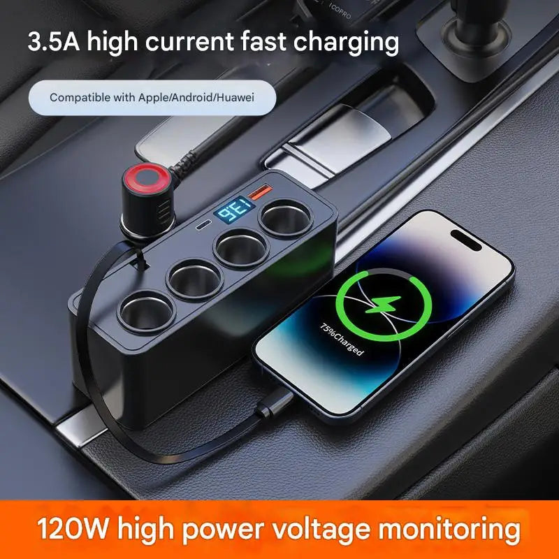Cargador de coche USB-C retráctil de 120W
