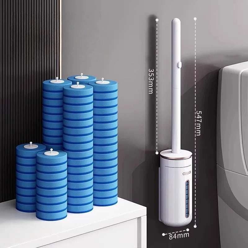 Wall-Mounted Disposable Toilet Brush Set with Refill Heads