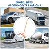 Heavy-duty adjustable tire dolly with a reinforced steel frame shown next to various vehicles.