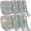 Rolls of crystal rhinestone ribbon stickers for DIY decoration in various shades of gold and silver.