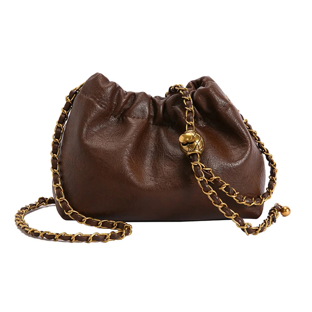 PU Leather Pleated Hobo Crossbody Bag