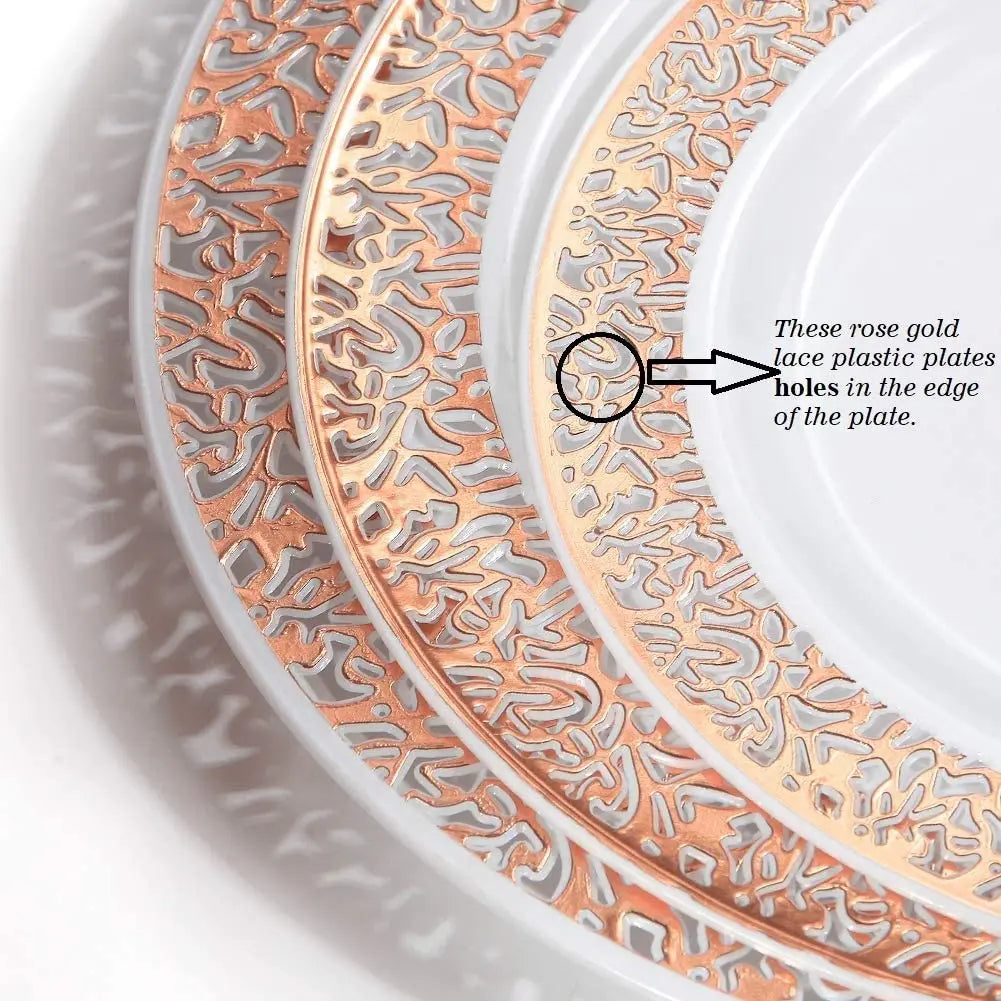 Elegant White Disposable Dinner Plates with Silver Lace Design