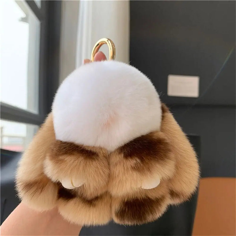 Soft Plush Bunny Keychain with Alloy Ring