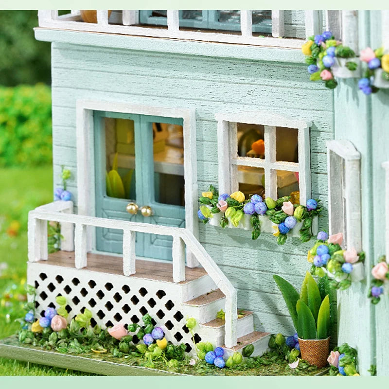 DIY Miniature Wooden Dollhouse Kit with Lighting