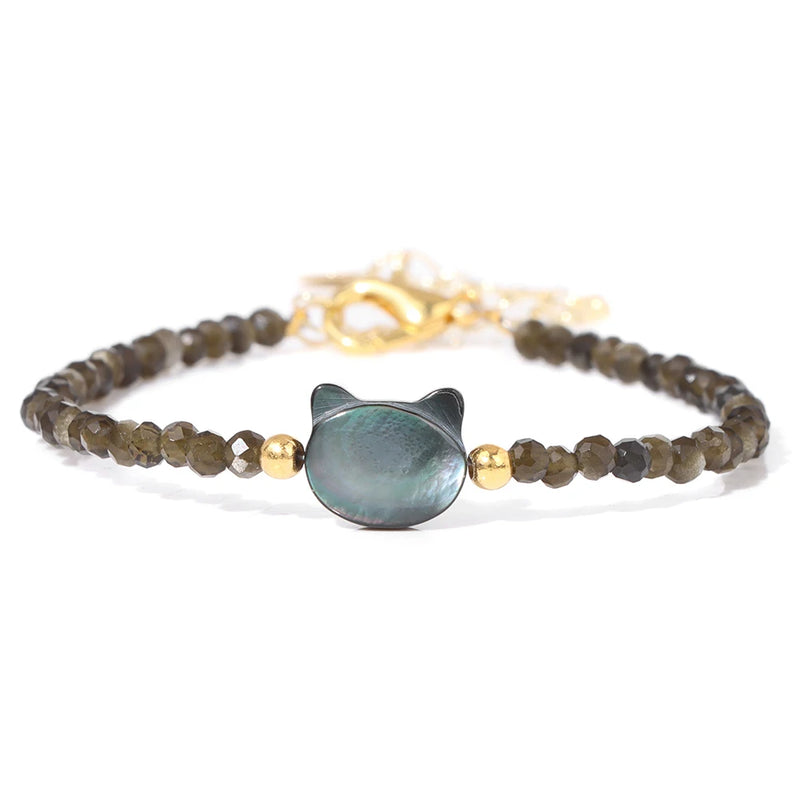 Natural Stone Bead Bracelet with Adjustable Lace-Up Closure