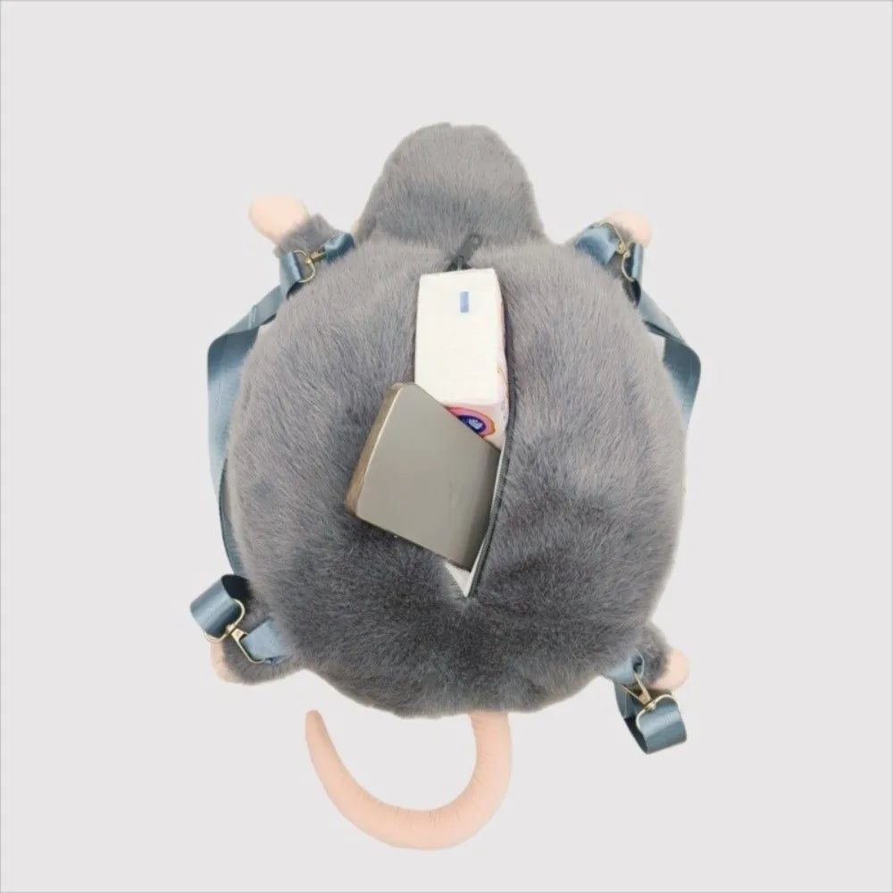 Cute Plush Mouse Backpack with Flower Design
